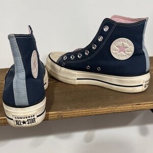 Converse Navy High Top Sneakers with Pink and Light Blue Accents